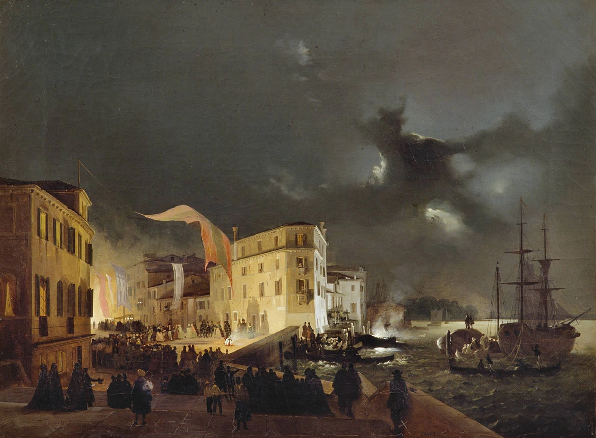 Festa notturna a San Pietro di Castello, un'isola della laguna di Venezia